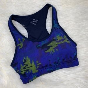 Athleta Sports Bra Womens XS Blue Double Dare Navy Athletic Racerback GymWear